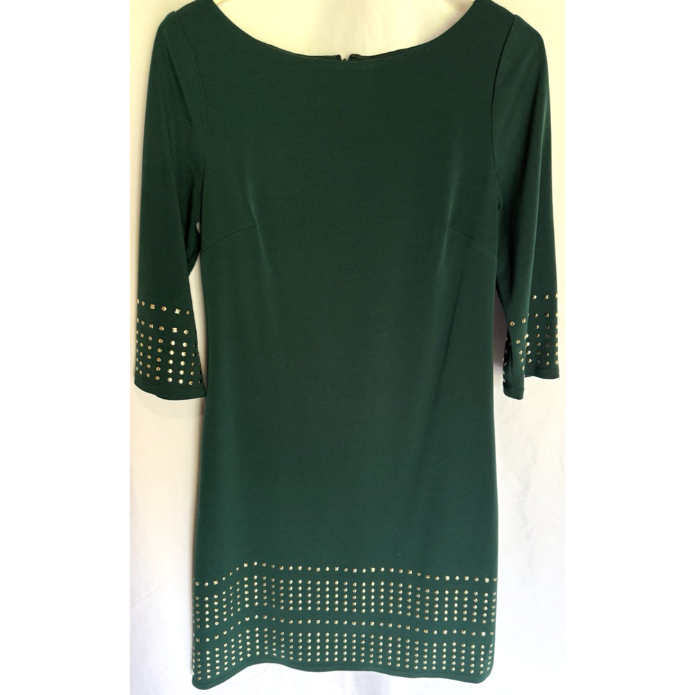 Jessica Howard Old Money Career Hunter Green Gold Studded Dress Sz 6